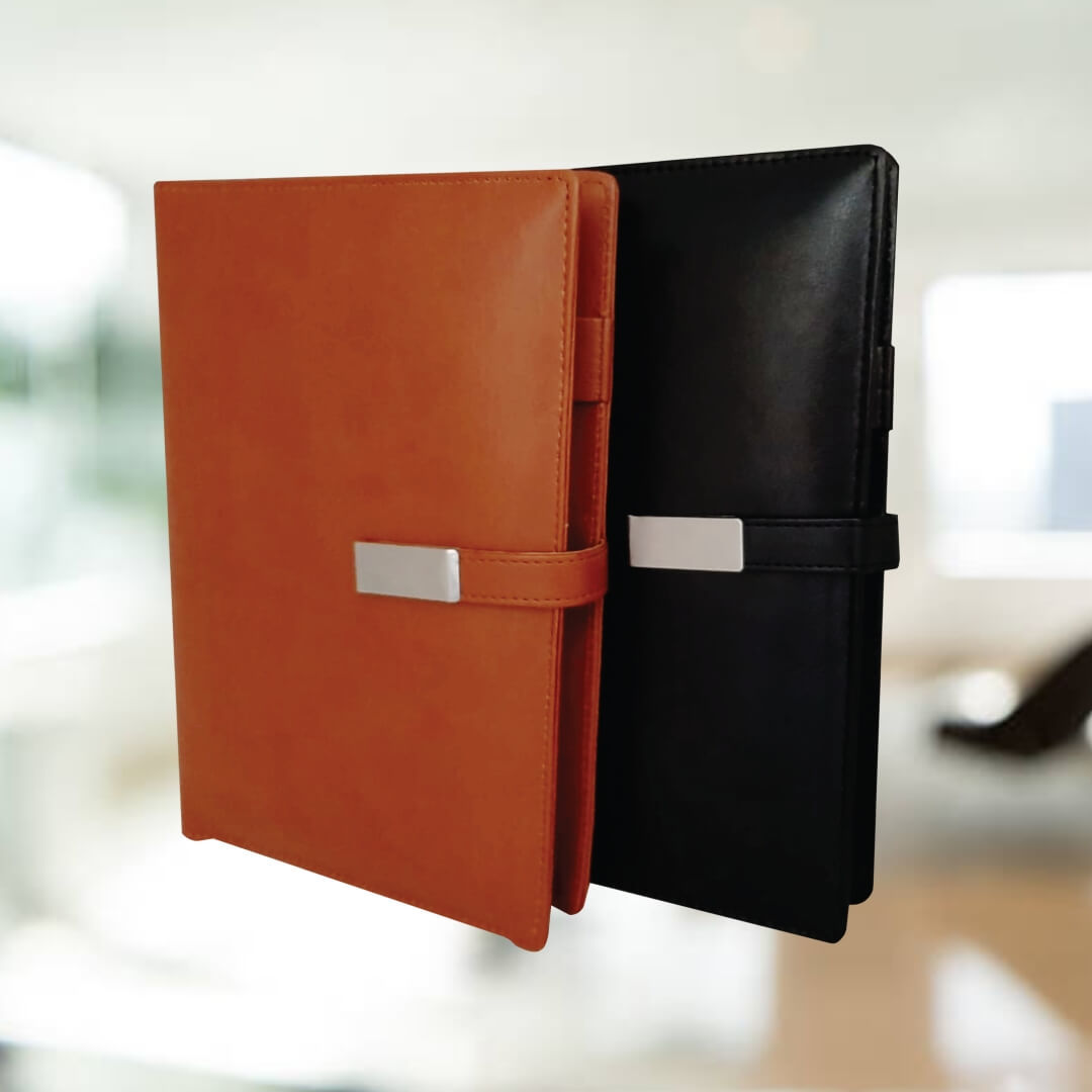 A5 Leather Notebook - 5000mah Built-in Power Bank, Dual Charging Cables, Premium Leatherette, Multiple Card Slots And Cash Storage