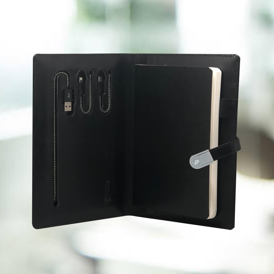 Premium Pu Leather A5 Business Portfolio - 5000mah Power Bank, 16gb Pen Drive & Dual Charging Cables, Sleek Organizer With Card Slots & Pen Hook