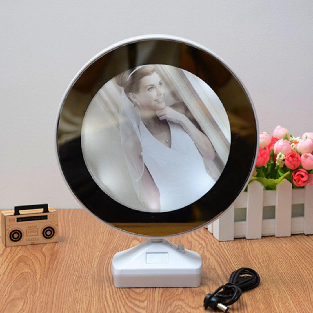 Magic Mirror Photo Frame - Abs Plastic, 20cm Diameter X 25cm Height, White | Led Light For Enhanced Visibility, 360â° Flexible Hose, Usb Power Option