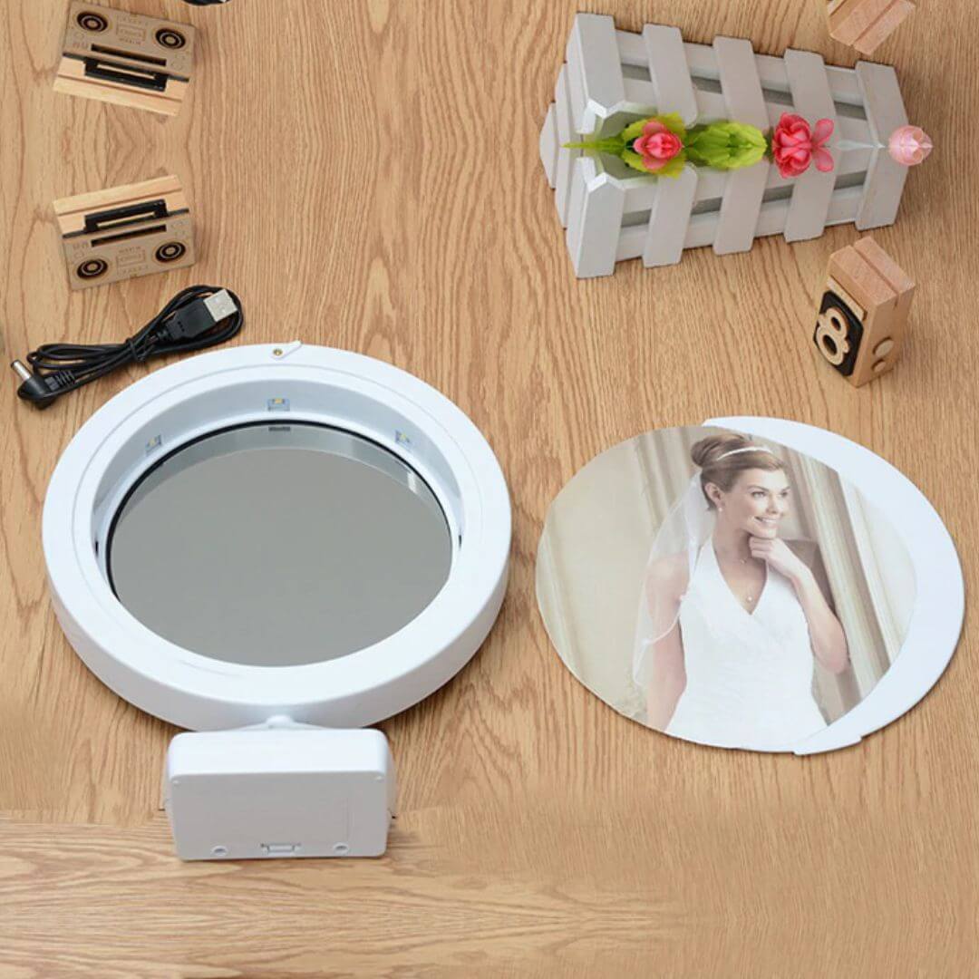 Magic Mirror Photo Frame - Abs Plastic, 20cm Diameter X 25cm Height, White | Led Light For Enhanced Visibility, 360â° Flexible Hose, Usb Power Option