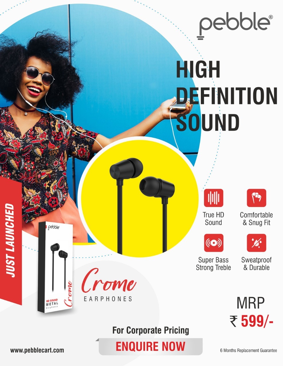 Black & Silver Pebble Play Wired Earphones