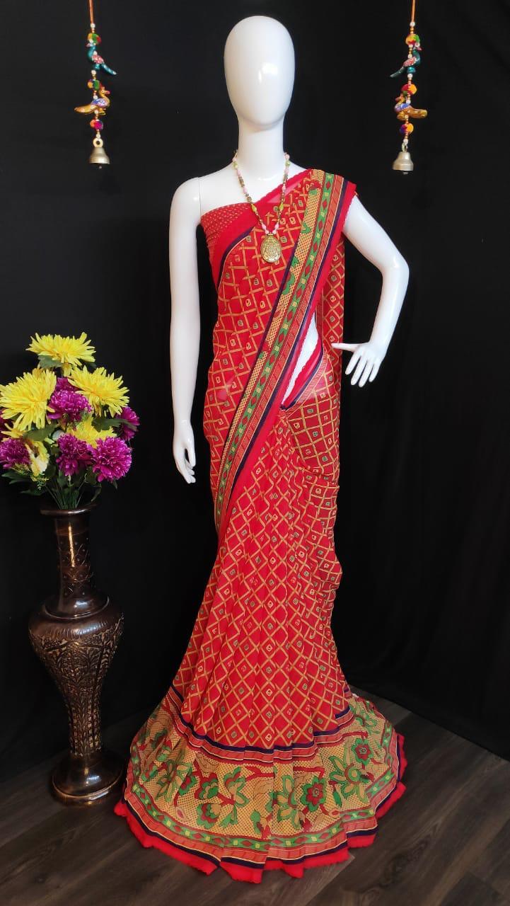 Bandhani Print Saree - Heavy Pure Cotton, 5.50 Meters With 0.80 Meters Blouse | Breathable, Washable, Light Weight Fabric For All Seasons