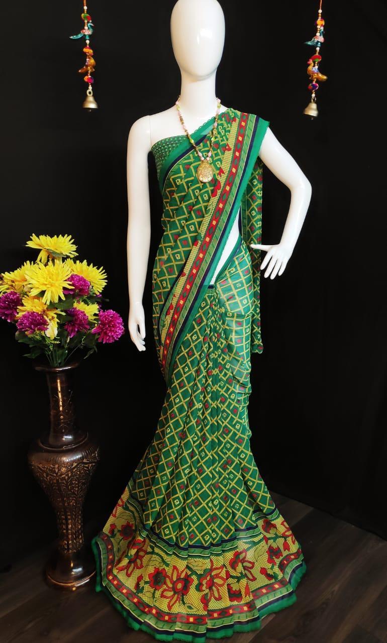 Bandhani Print Saree - Heavy Pure Cotton, 5.50 Meters With 0.80 Meters Blouse | Breathable, Washable, Light Weight Fabric For All Seasons