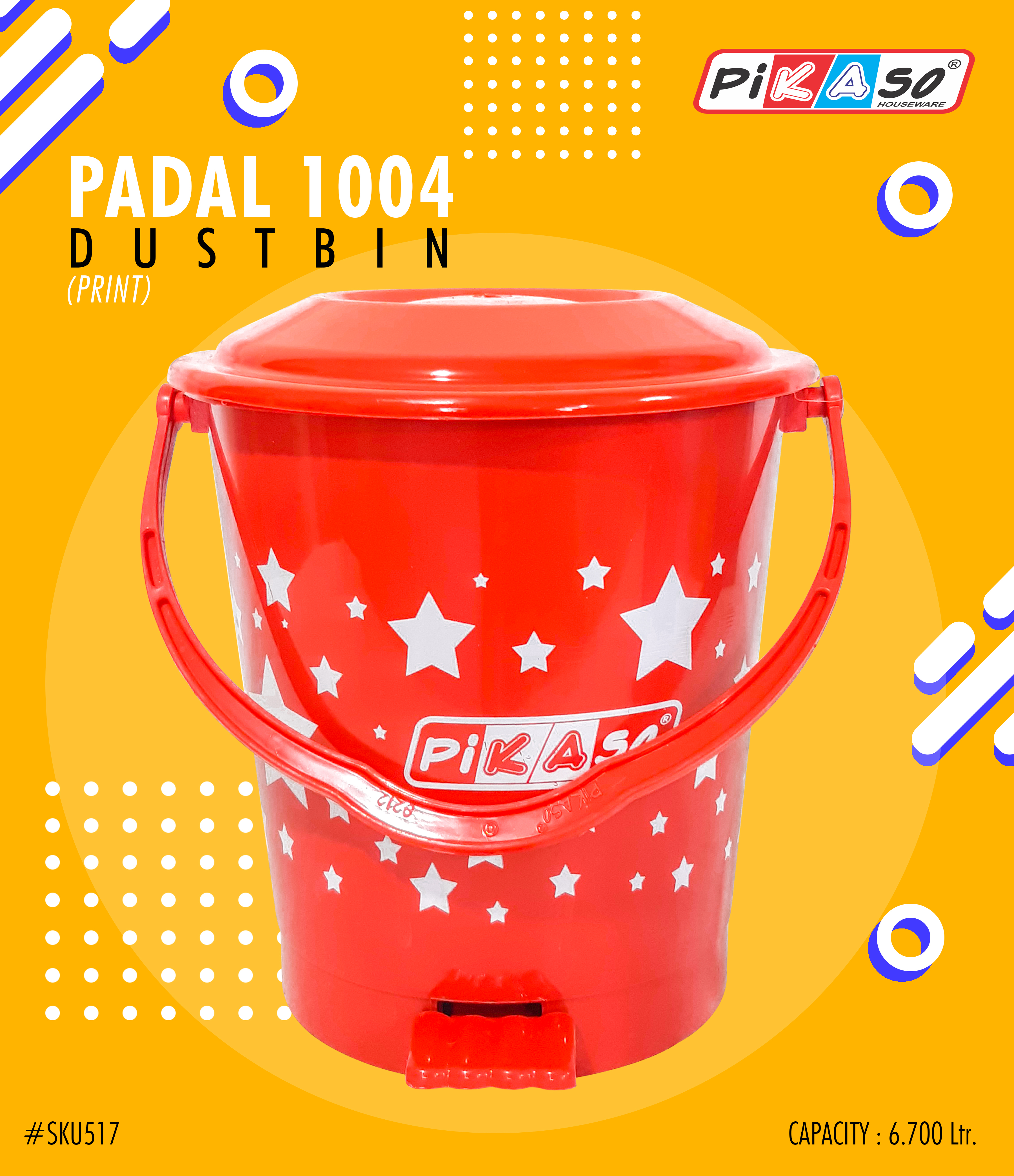 Padal 1004 (Foil) - Plastic, 11x10x7.25 Inch, 6.700 Ltr Capacity | Available In White, Pink, Green, Blue, Round Shape For Home/office Use