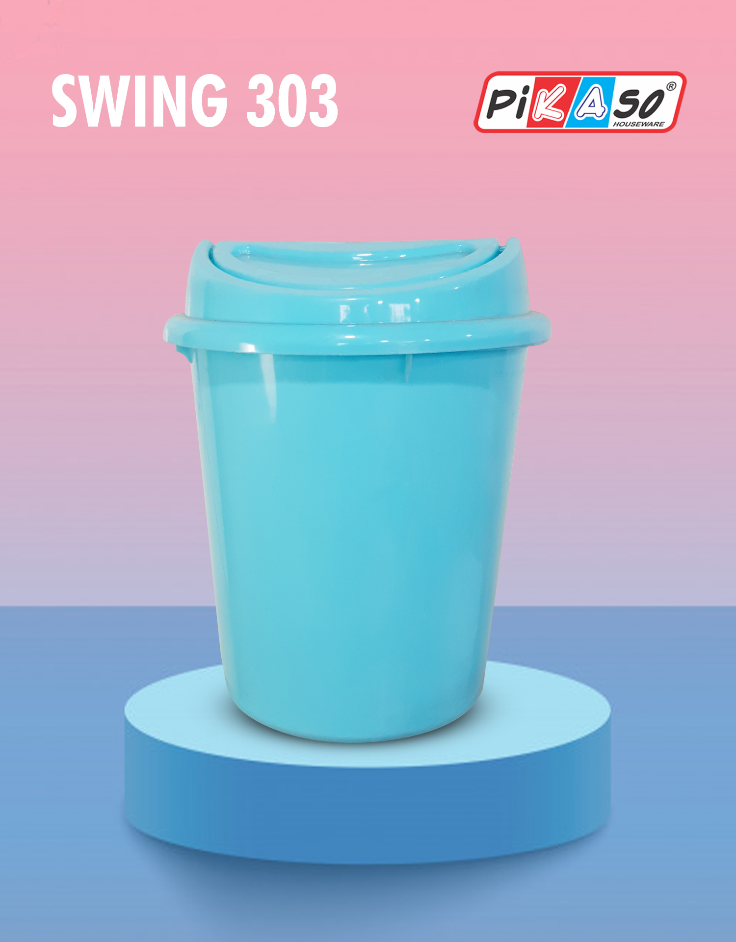 Swing 303 Blue Plastic Dustbin - Color: Cyan