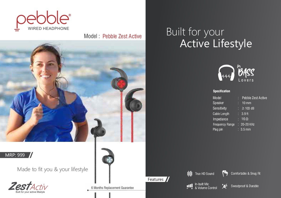 Black & Red Pebble Zest Active Wired Earphones