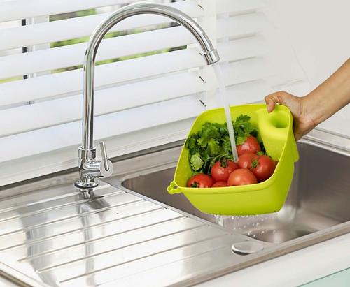 Plastic Wash And Store Basket With Handle - High Quality Plastic, 19x19x12 cm Dimensions | Versatile Drain Basket for Kitchen Use, Perfect for Washing Fruits, Vegetables, and Pulses