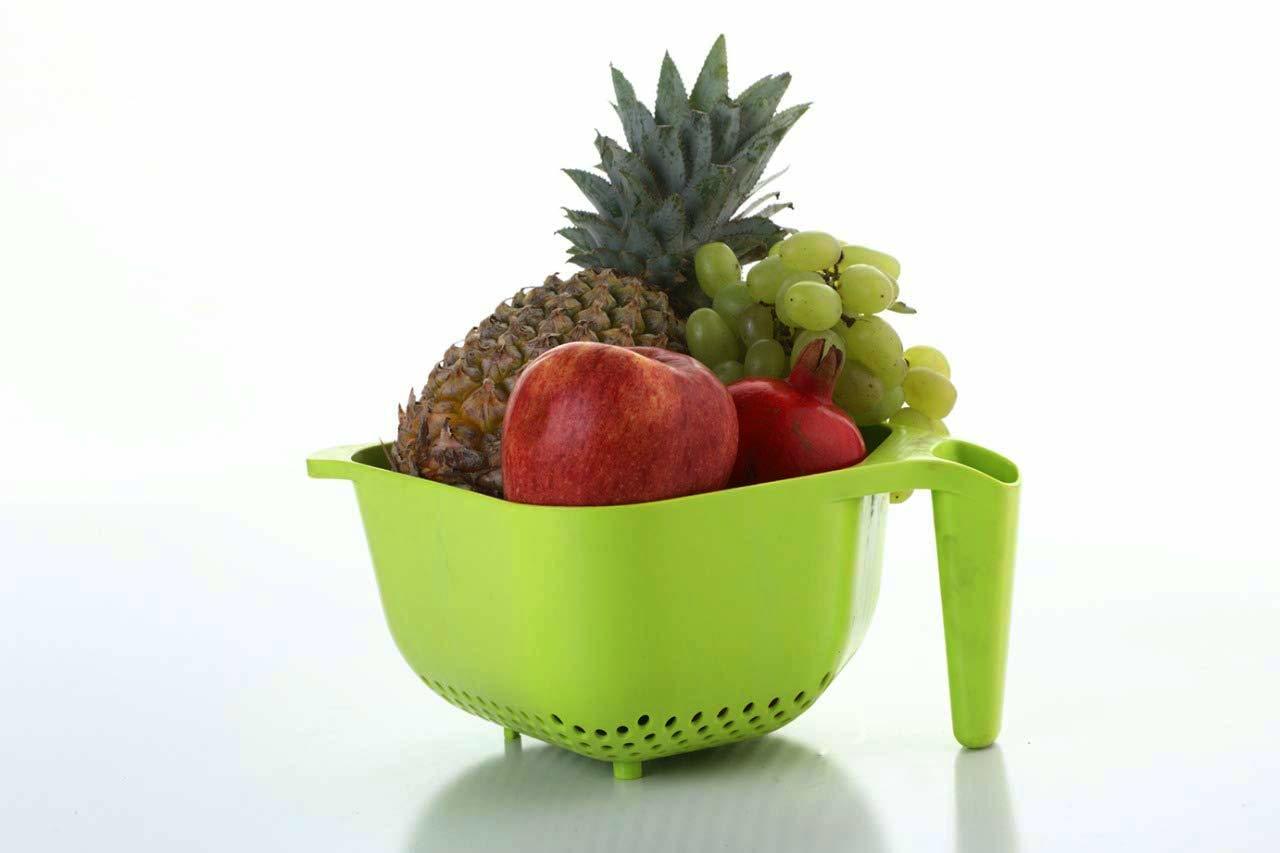 Plastic Wash And Store Basket With Handle - High Quality Plastic, 19x19x12 Cm Dimensions | Versatile Drain Basket For Kitchen Use, Perfect For Washing Fruits, Vegetables, And Pulses