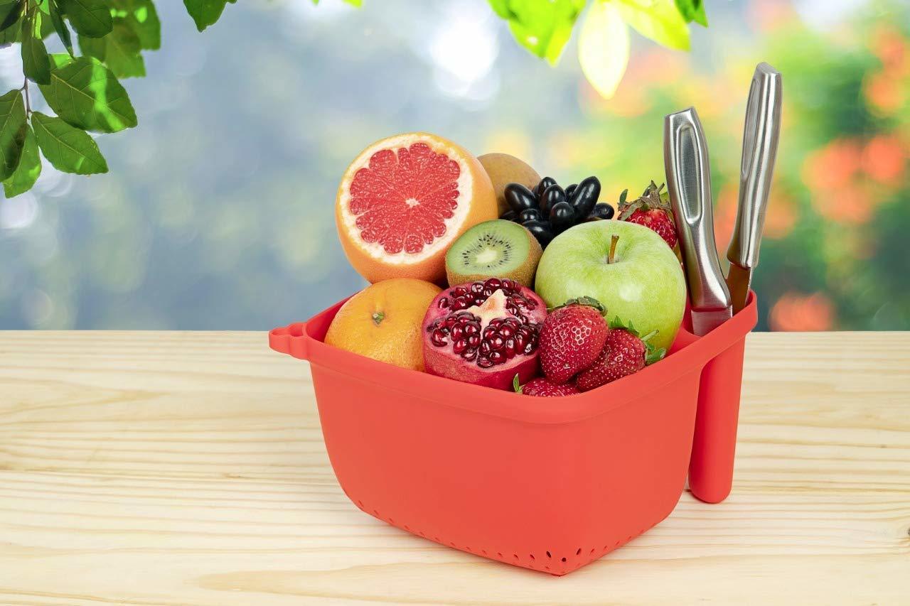 Plastic Wash And Store Basket With Handle - High Quality Plastic, 19x19x12 Cm Dimensions | Versatile Drain Basket For Kitchen Use, Perfect For Washing Fruits, Vegetables, And Pulses