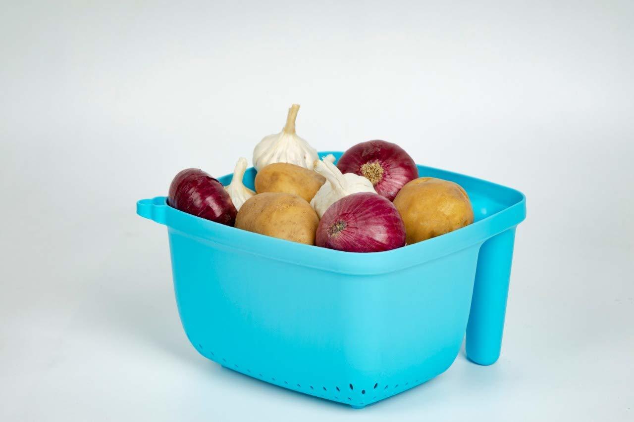 Plastic Wash And Store Basket With Handle - High Quality Plastic, 19x19x12 Cm Dimensions | Versatile Drain Basket For Kitchen Use, Perfect For Washing Fruits, Vegetables, And Pulses