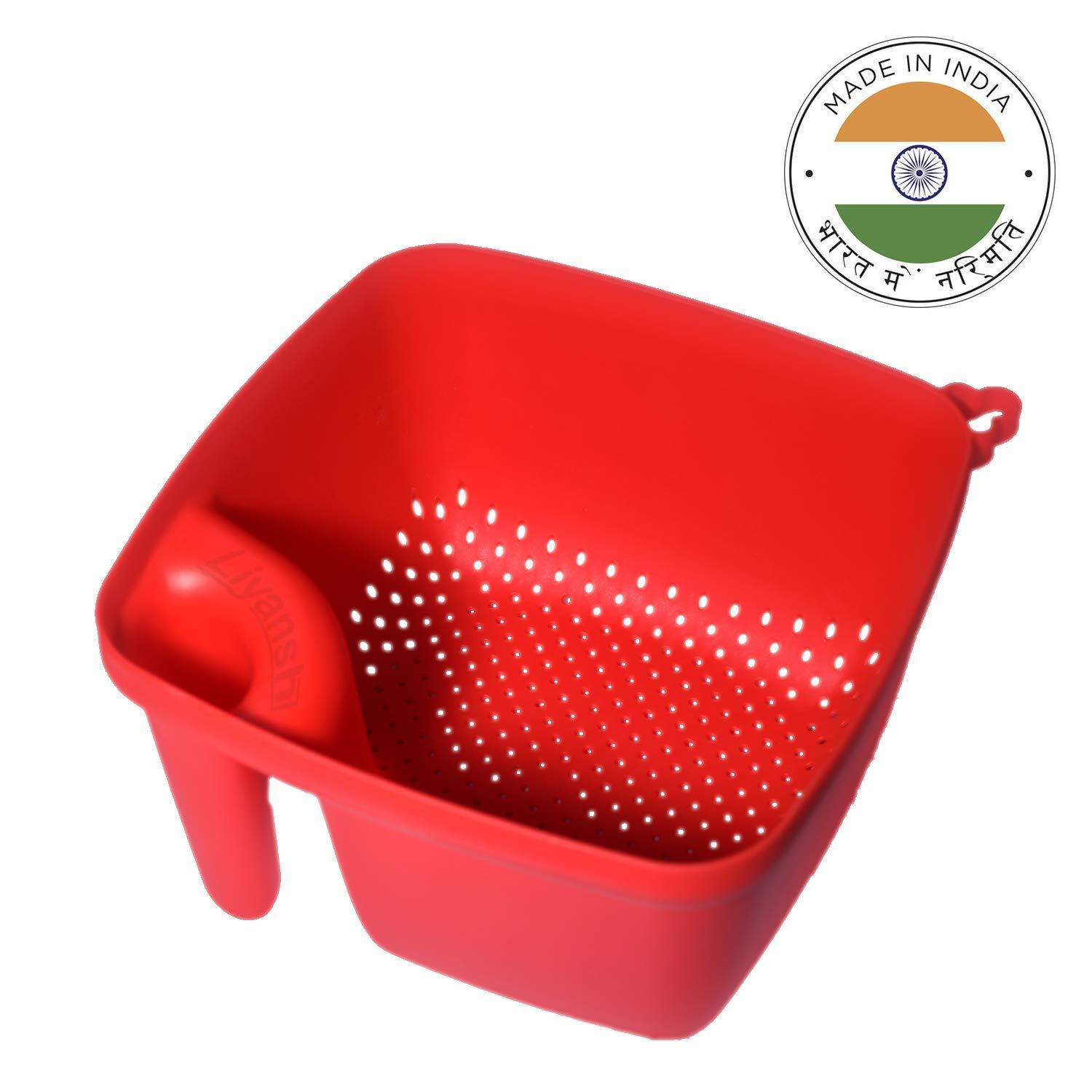 Plastic Wash And Store Basket With Handle - High Quality Plastic, 19x19x12 Cm Dimensions | Versatile Drain Basket For Kitchen Use, Perfect For Washing Fruits, Vegetables, And Pulses