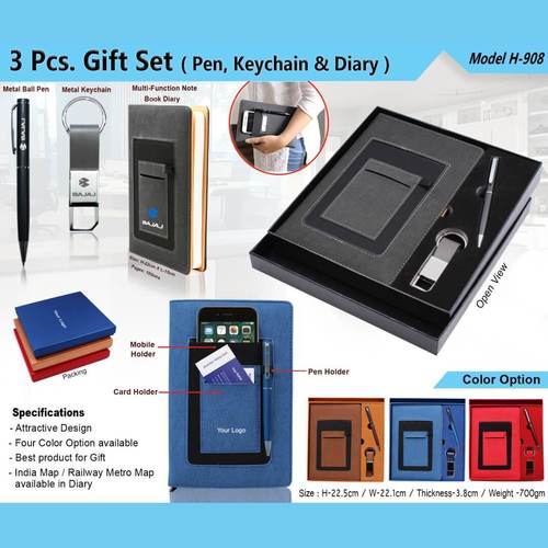3 In 1 Gift Set - Pen, Keychain And Diary 908