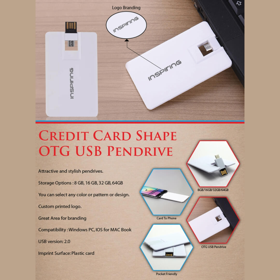 Credit Card Shape Otg Usb Pendrive - Plastic Build, 4gb To 64gb Options | 12-18 Mbps Read Speed, 5-7 Mbps Write Speed, Multi-platform Compatibility