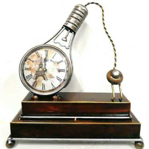 Antique Table Clock - Metal, 12 x 8 x 4 Inches | Quartz Movement, Battery Powered, Polished Silver Finish
