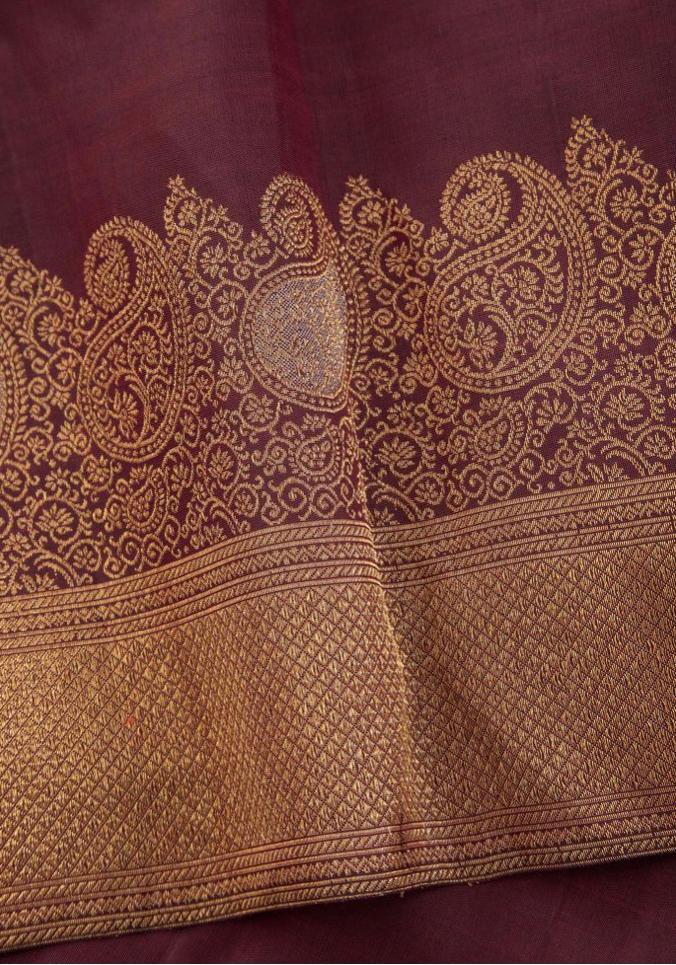 Kanchipuram Silk Saree - 5.5m With Pallu And Blouse, Deep Maroon Shade With Zari Buttars, Ideal For Festivals And Functions