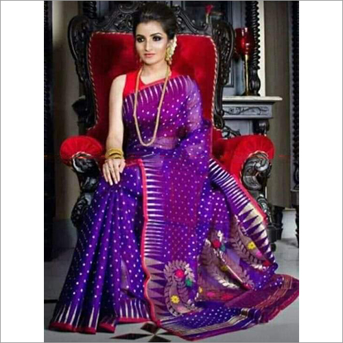Hajar Butik Jamdani Saree - Printed Cotton Blend Fabric | Casual Style for All Seasons