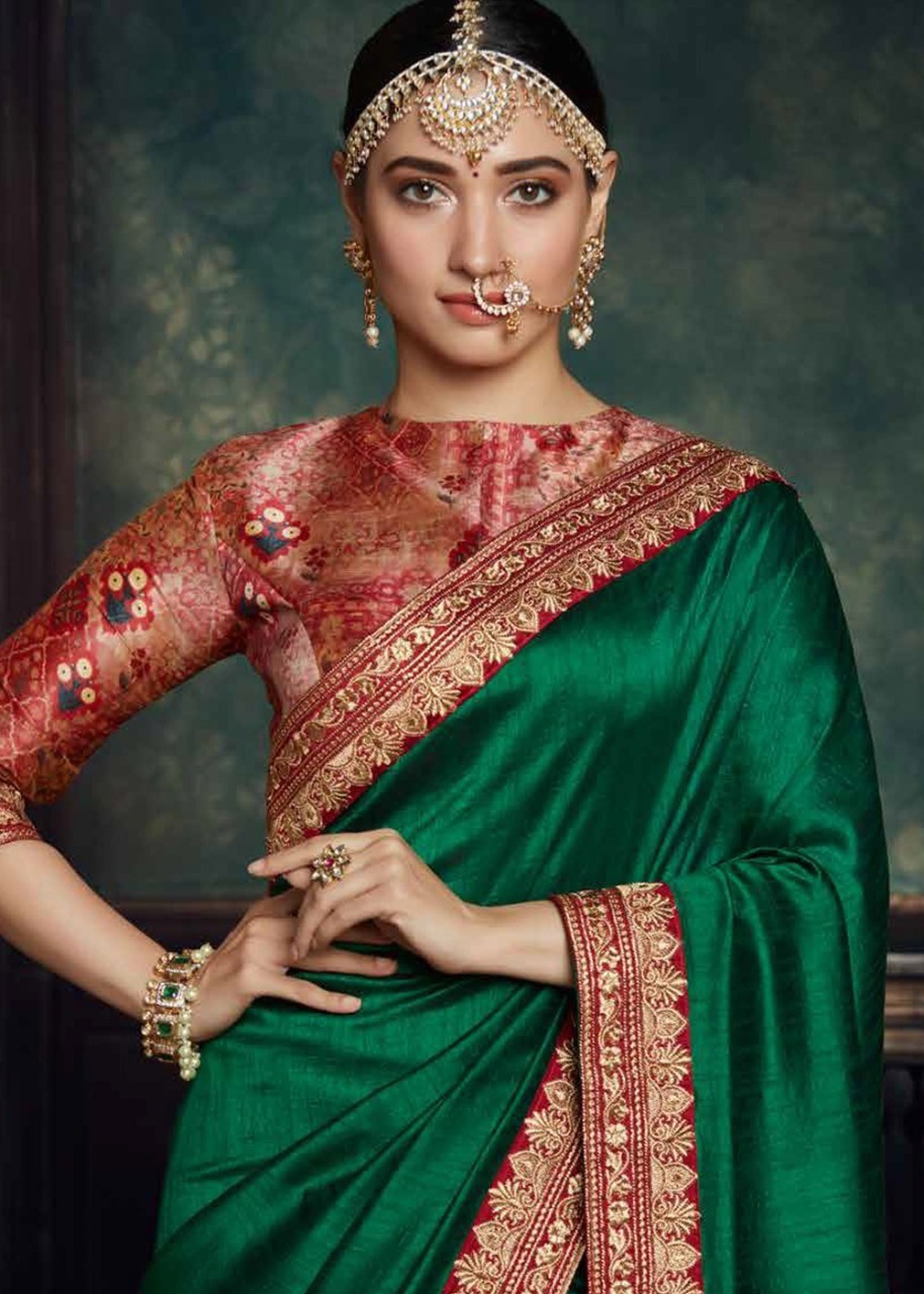 Vichitra Silk Saree - 5.5 Mtr Length, Multi Colour With Embroidery Lace & Bollywood Style