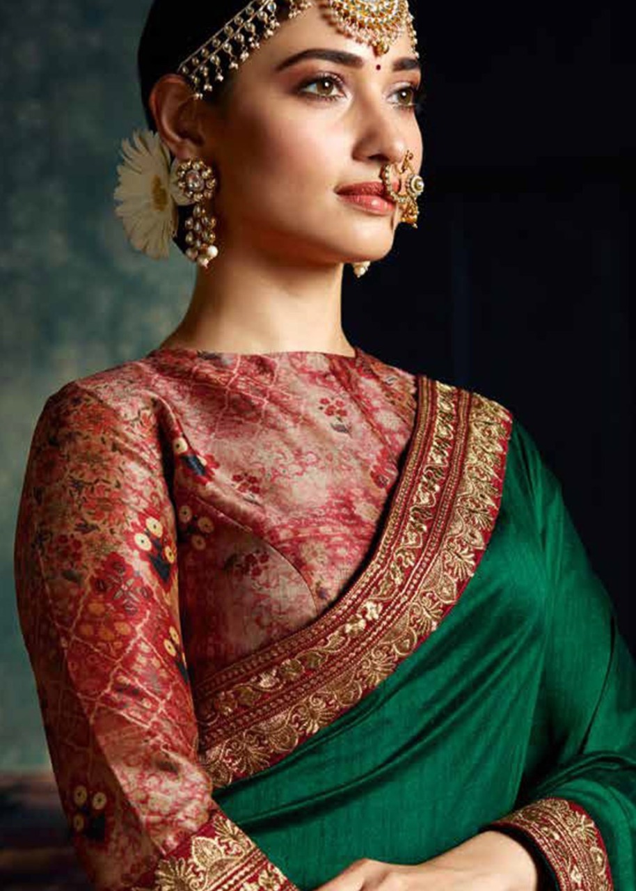 Vichitra Silk Saree - 5.5 Mtr Length, Multi Colour With Embroidery Lace & Bollywood Style