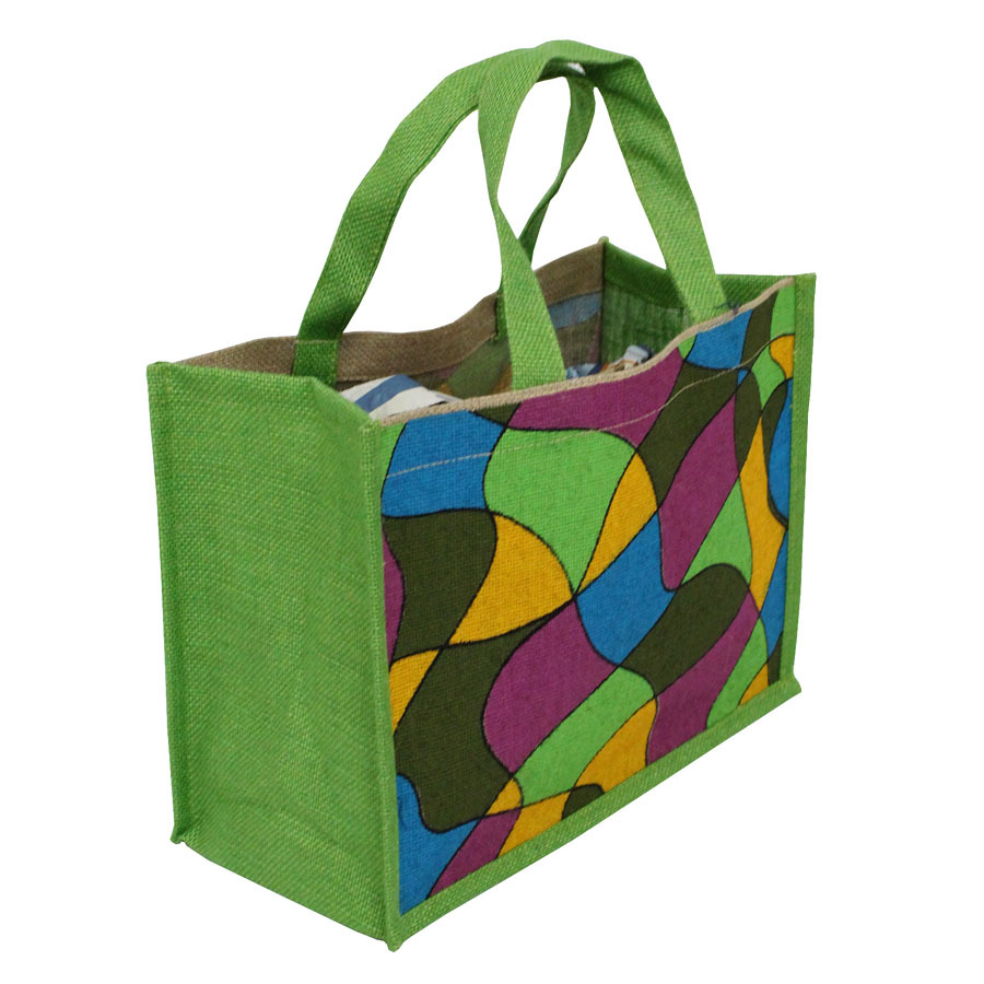 Pp Laminated Jute Tote Bag - 25x34x16 Cm, Multicolor Print, Eco-friendly & Reusable Design