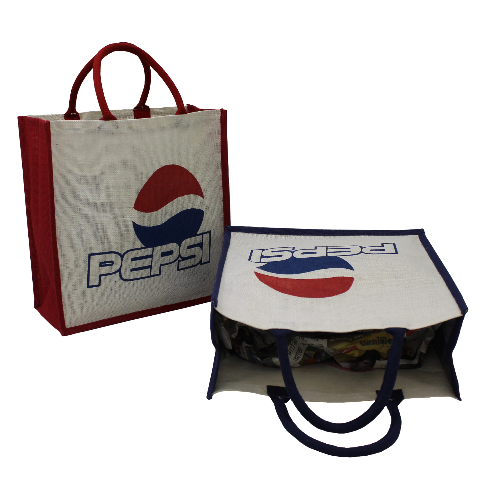 Customized Pp Laminated Jute Fabric Tote Bag With Two Color Logo Print Two Side