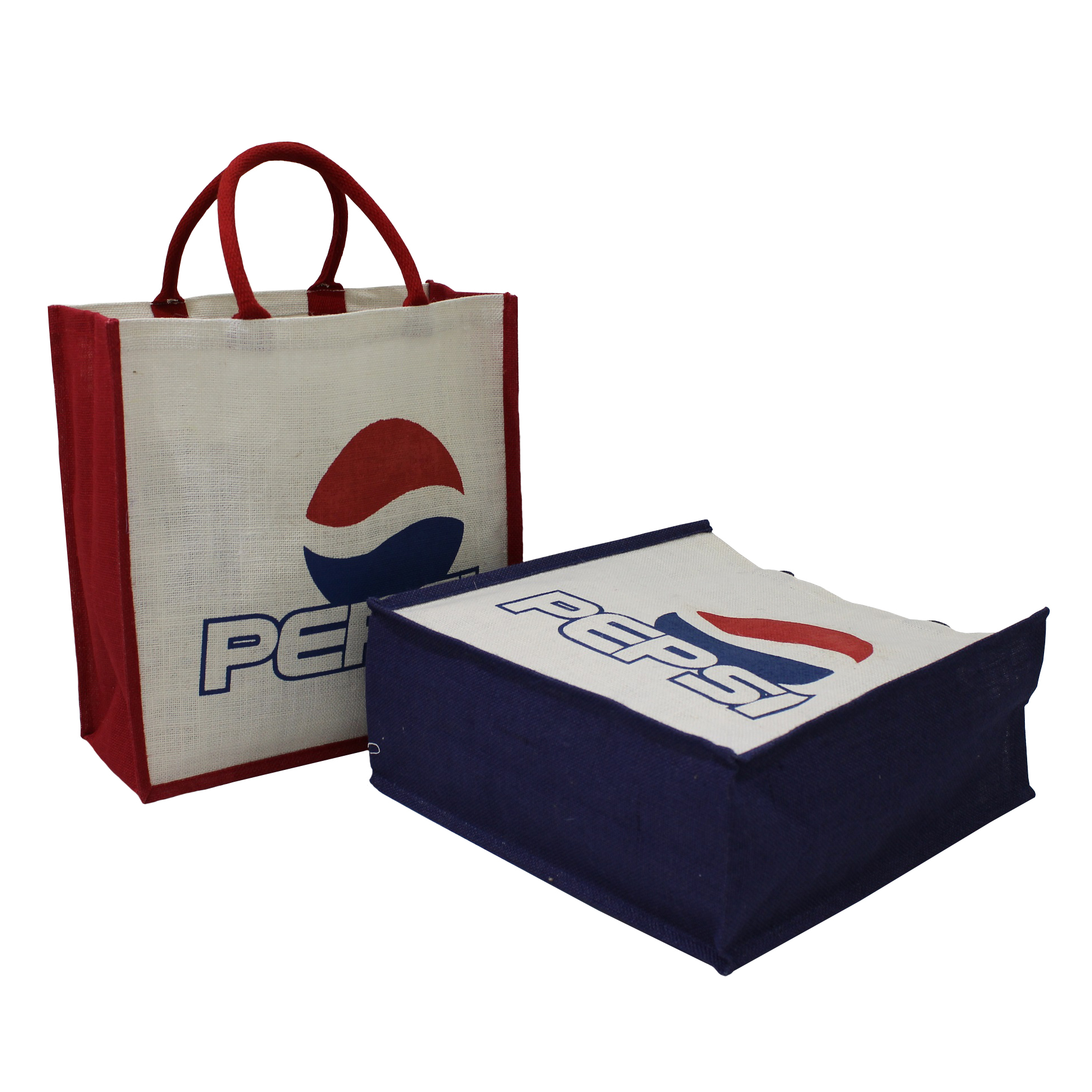 Customized Pp Laminated Jute Fabric Tote Bag With Two Color Logo Print Two Side