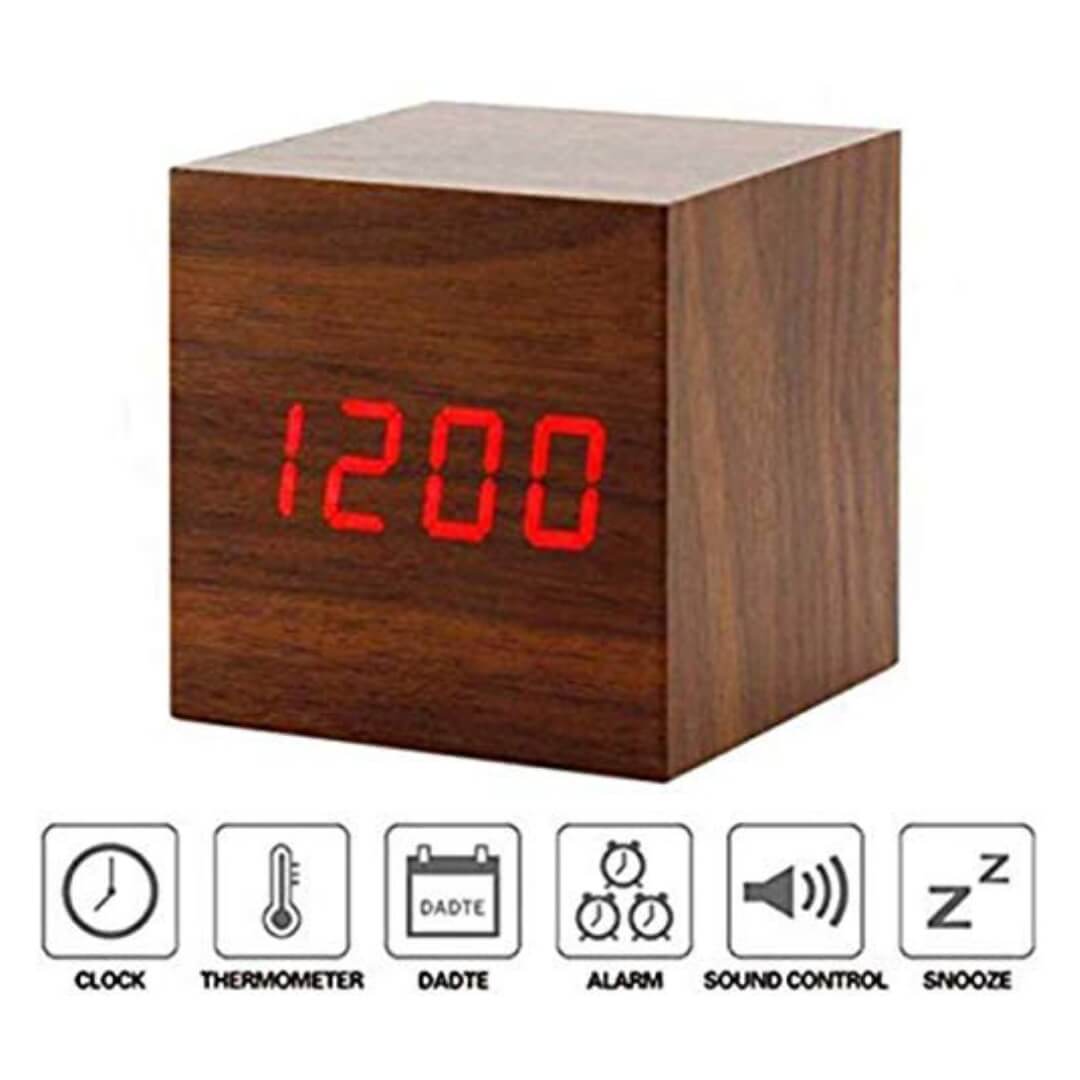 Brown Wooden Digital Clock