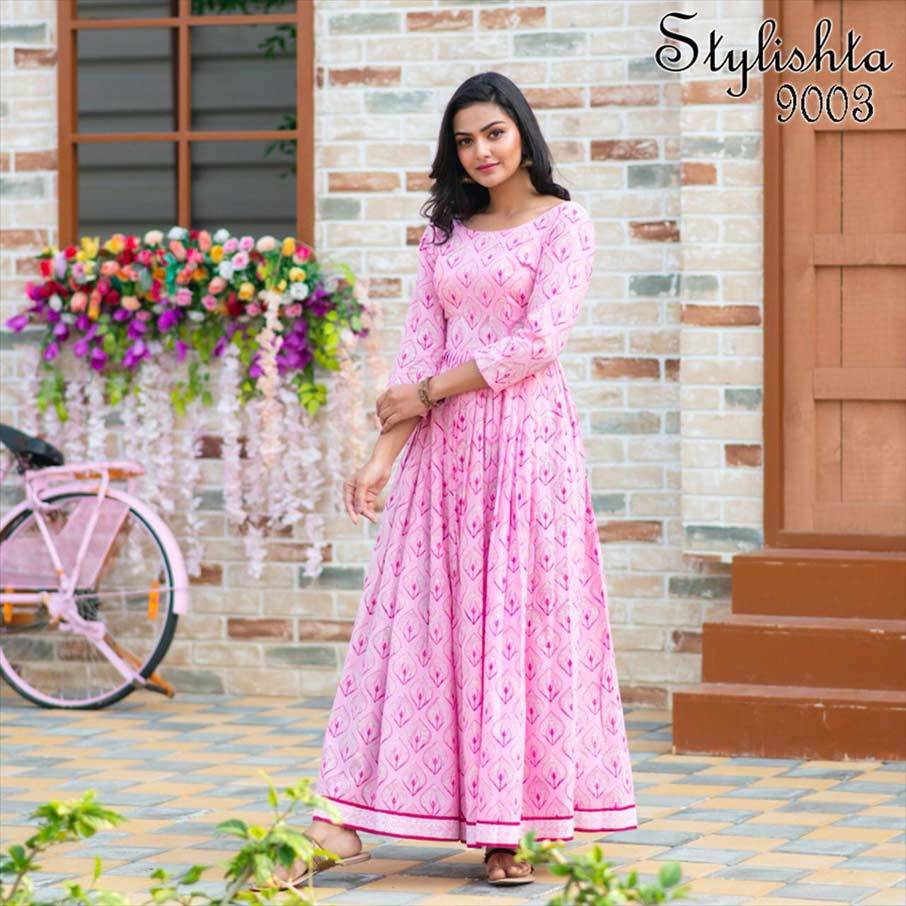 Stylishta Vol 09 - Muslin Fabric Long Gown Type Kurti, Digital Printed 3-4th Sleeve, Washable For All Seasons