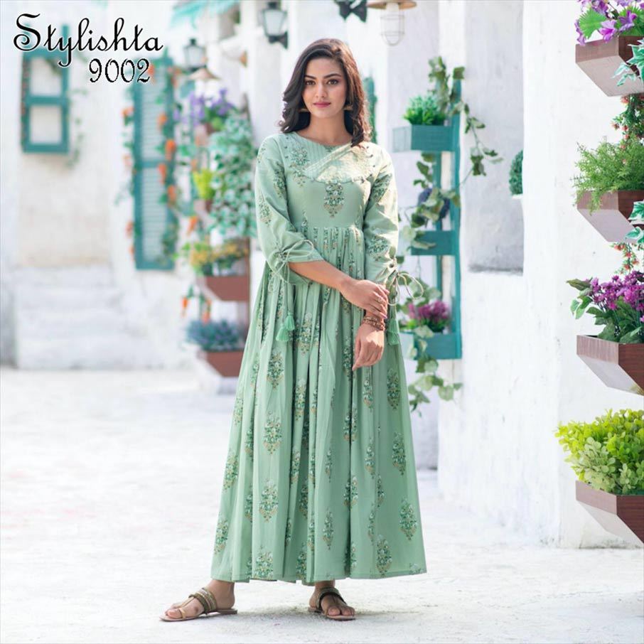 Stylishta Vol 09 - Muslin Fabric Long Gown Type Kurti, Digital Printed 3-4th Sleeve, Washable For All Seasons