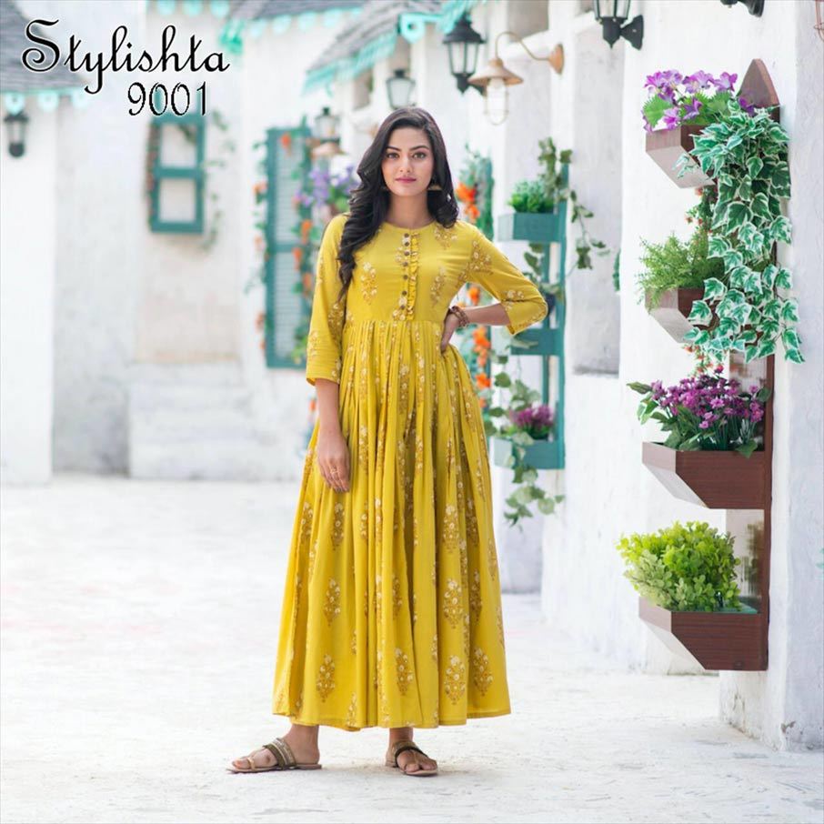 Stylishta Vol 09 - Muslin Fabric Long Gown Type Kurti, Digital Printed 3-4th Sleeve, Washable For All Seasons