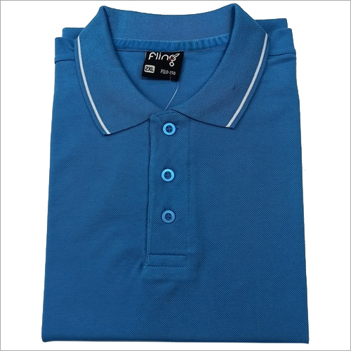 Mens Turquoise Blue White Tipping Polo T-Shirts - 250 Gsm Cotton, 2XL Size, Half Sleeve, Polo Neck, Plain Pattern | Adult Male, Short Sleeves