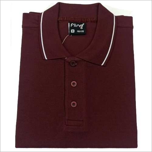 Mens Polo T-Shirt - 250 GSM Cotton, Maroon with White Tipping | Medium Size, Short Sleeve, Plain Pattern