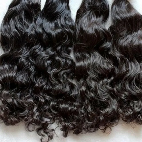 Black Virgin Wavy Human Hair Extensions / 100% Temple Human Hair