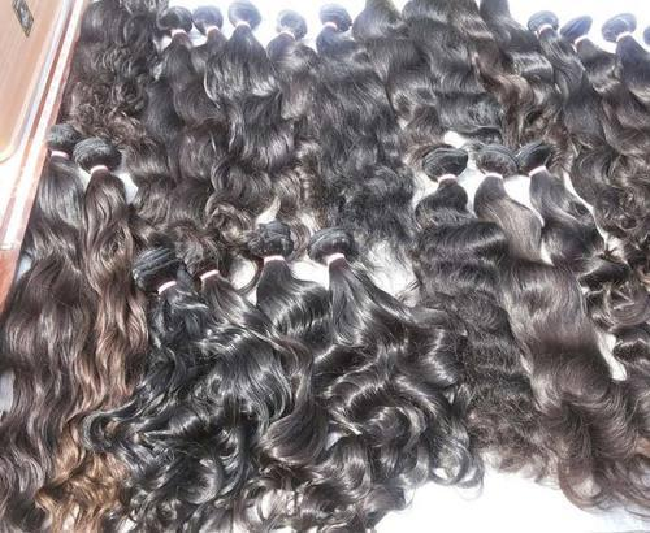 Black Virgin Wavy Human Hair Extensions / 100% Temple Human Hair