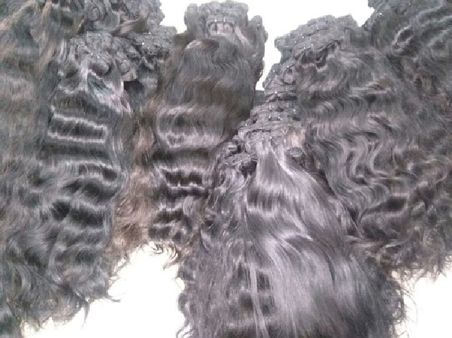 Black Virgin Wavy Human Hair Extensions / 100% Temple Human Hair