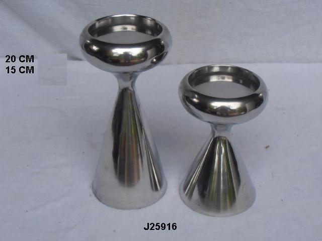 Aluminium Candle Holder - 21 Cm & 18 Cm, Mirror Polished Finish, Round Modern Design In Silver