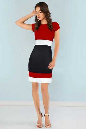Ladies Western Dress - Knitting (Stretchable) Material, Length 35/36 Inches, Cap Sleeve Style, Available Sizes S(34), M(36), L(38), XL(40), Bold Red Color
