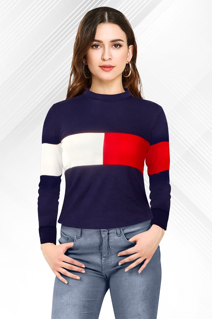 Trendy T-shirt - Knitting Fabric, Full Sleeves, Color Neck, Available In S To Xl Sizes