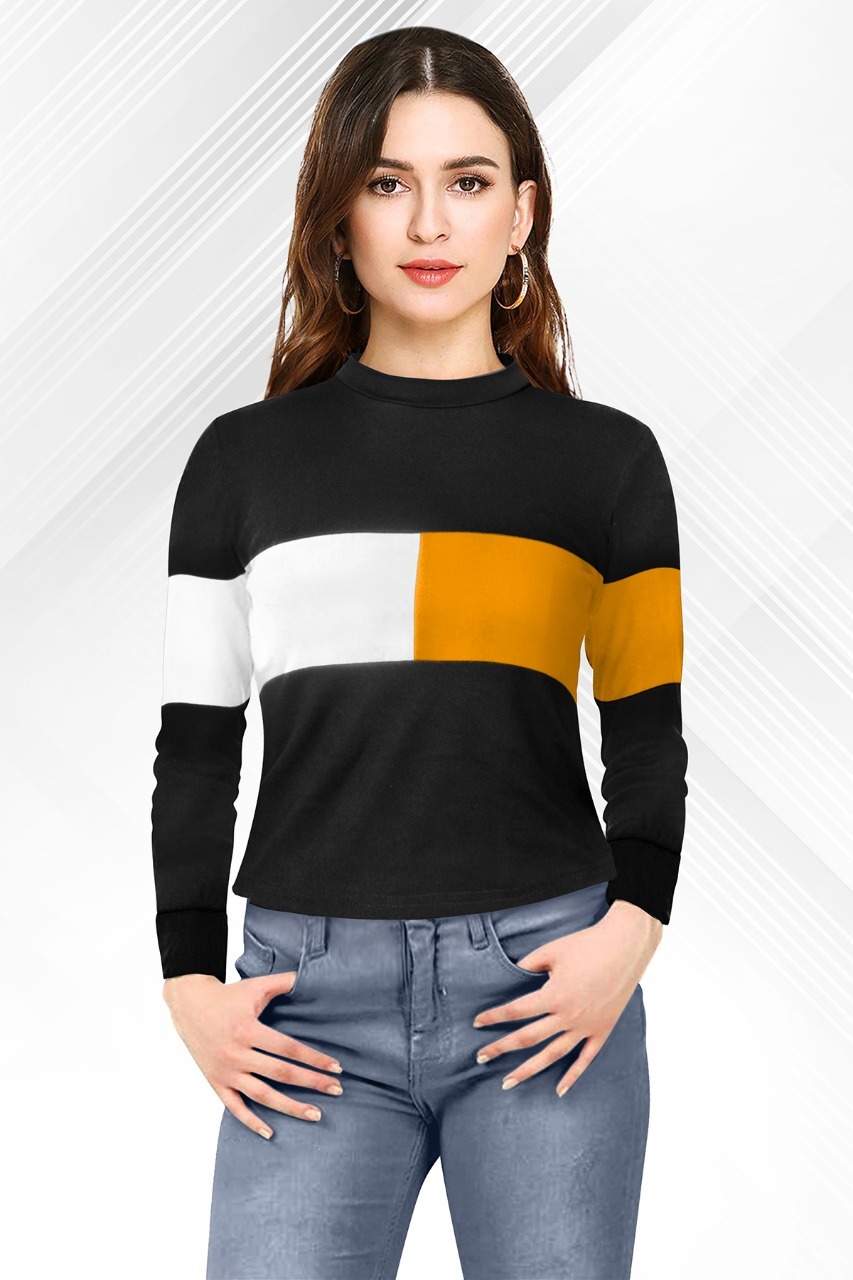 Trendy T-shirt - Knitting Fabric, Full Sleeves, Color Neck, Available In S To Xl Sizes