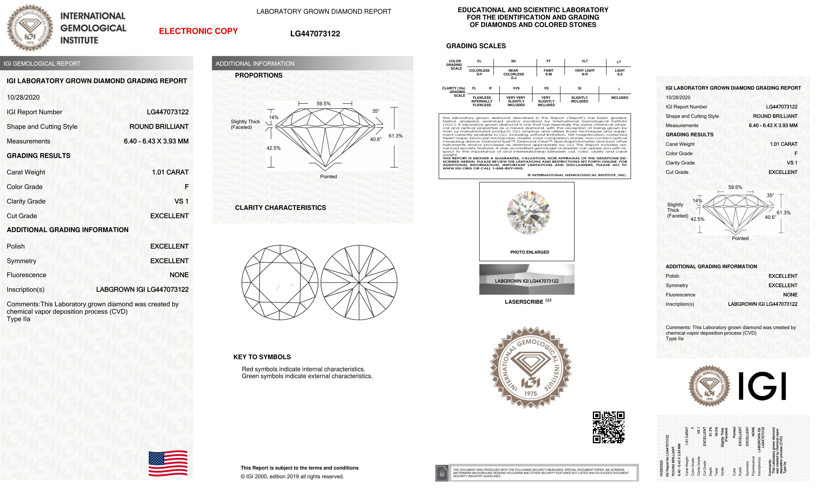 Round Brilliant Cut Cvd 1.01ct Diamond F Vs1 Igi Certified Lab Grown Type2a 447073122 Diamond Clarity: Vs2