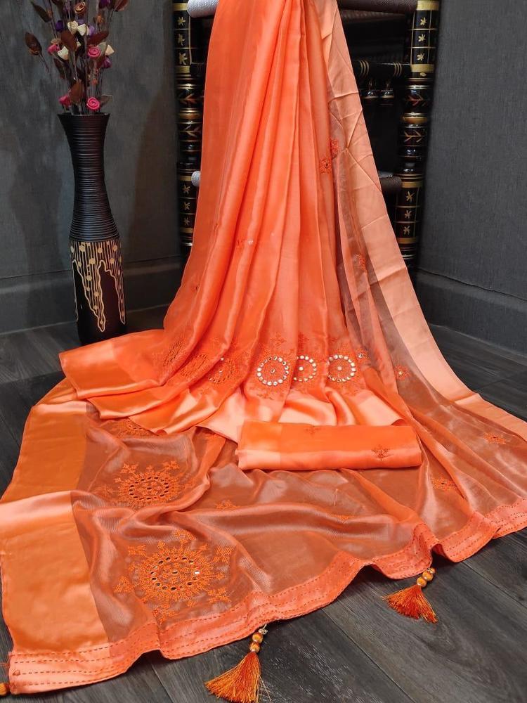 Designer Satin Slik Patta Saree