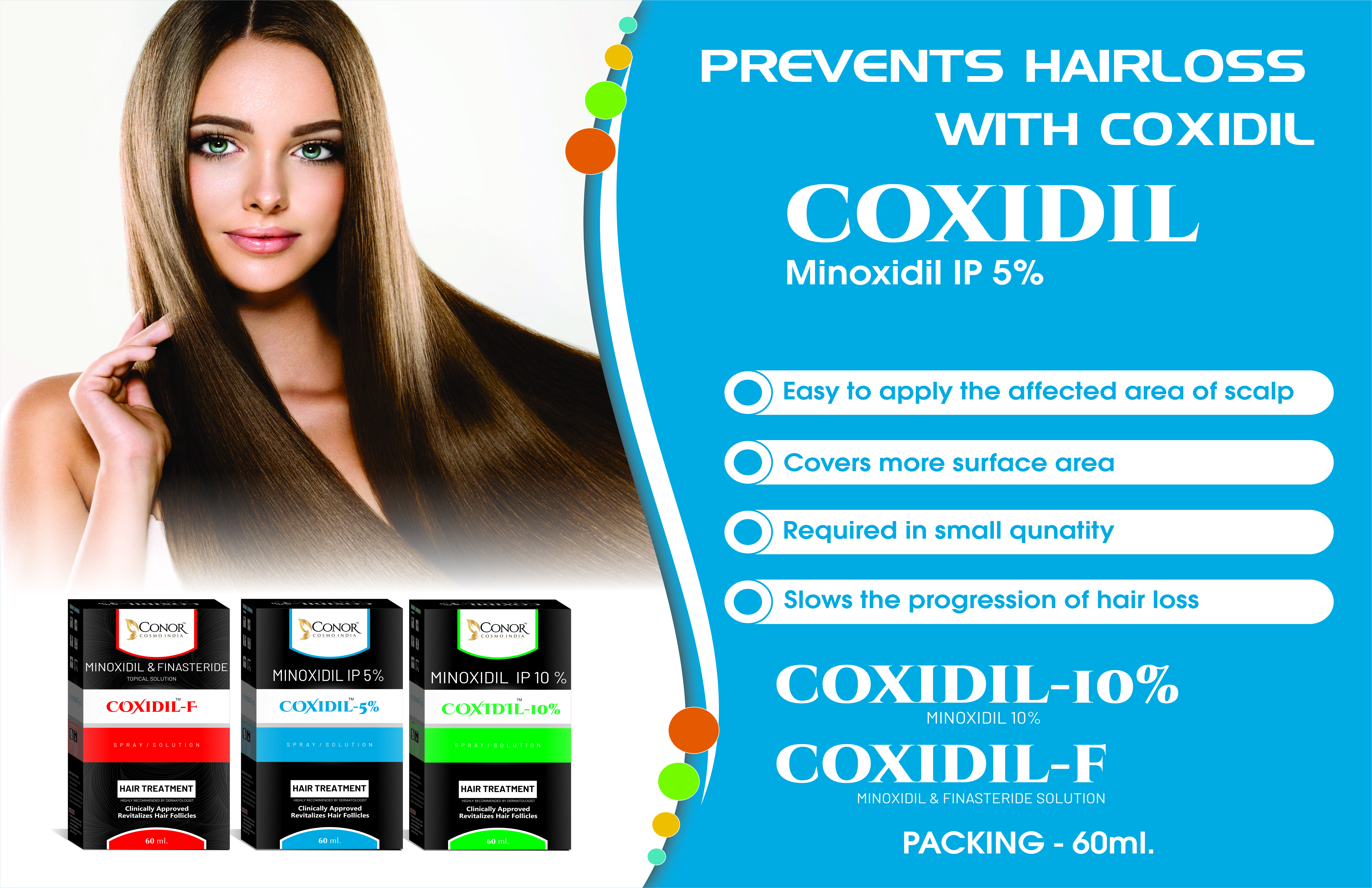 Coxidil Hair Solution - 10% Minoxidil, 60ml Volume | Prevents Hair Loss, Boosts Growth, Enhances Shine, Smoothens, And Straightens Hair