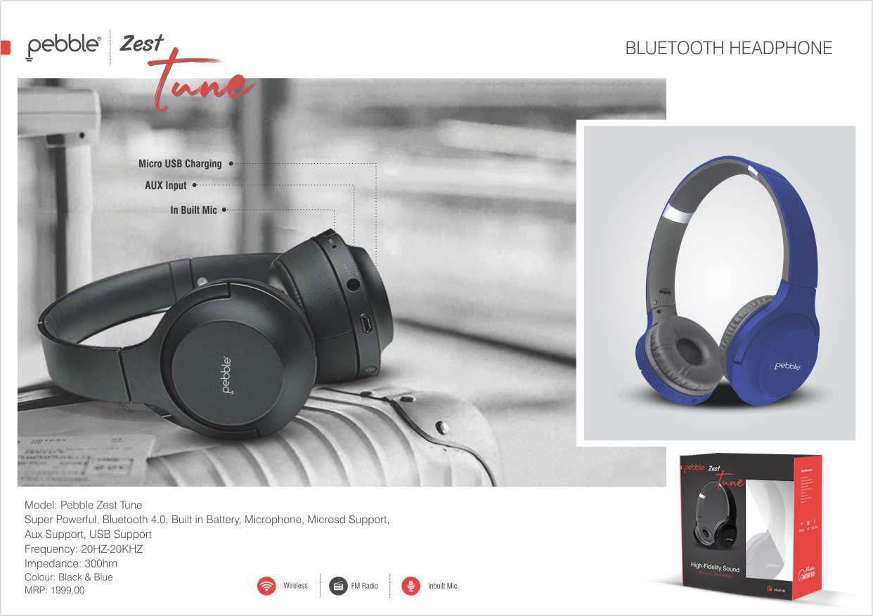 Black & Blue Pebble Zest Tune Wireless Headphone|powerful Bass|fm Radio|in-built Mic