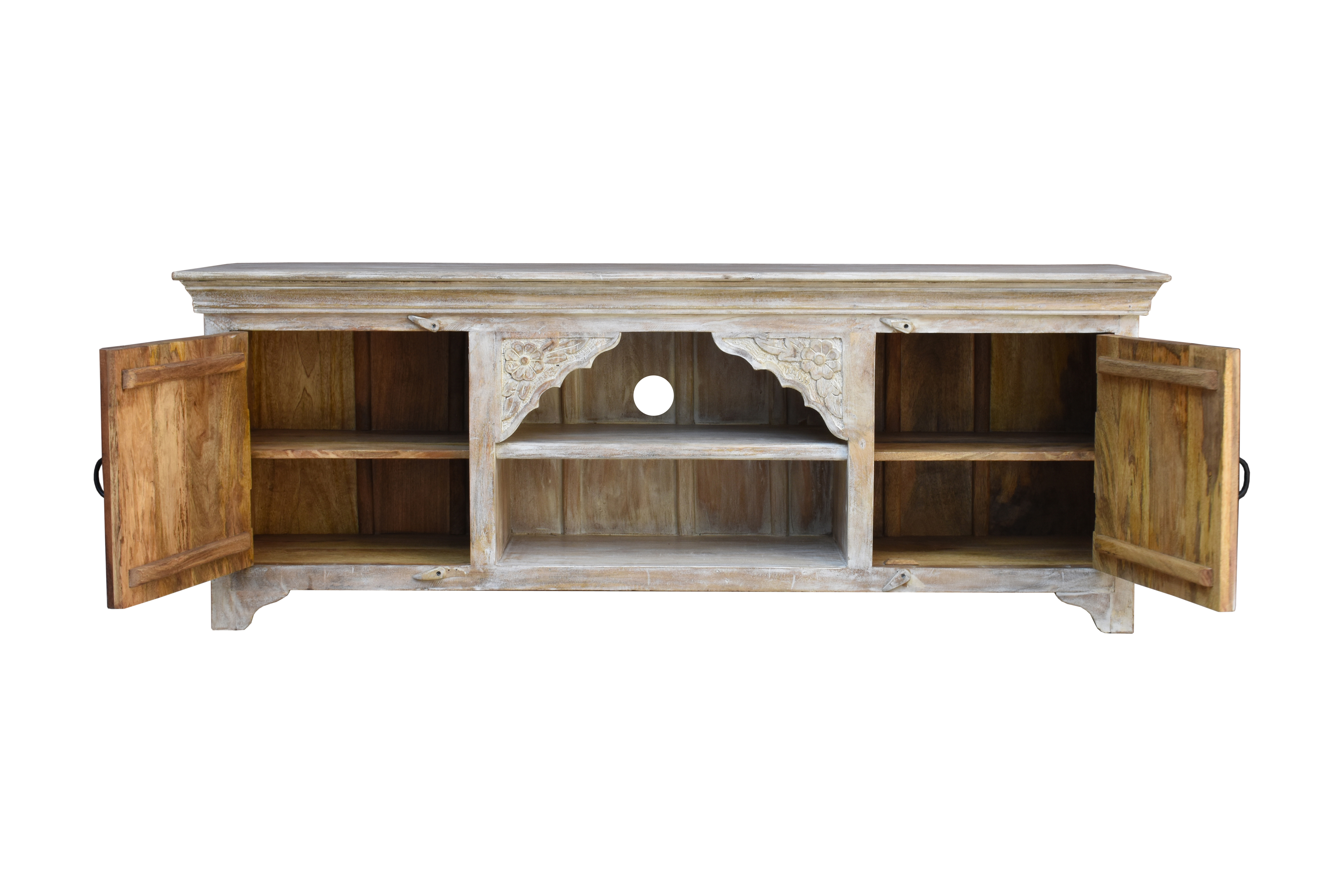 Media Cabinet - Solid Wood Construction, 60x30 Inches | Contemporary Design, Adjustable Shelves, Versatile Storage Solution, Dark Walnut Finish