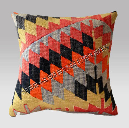 Handmade Jute Cushion Covers - 45x45 cm, Ethnic Style, Flocked Pattern, Zipper Closure, Perfect for Home, Hotel, Travel, and Outdoor Use