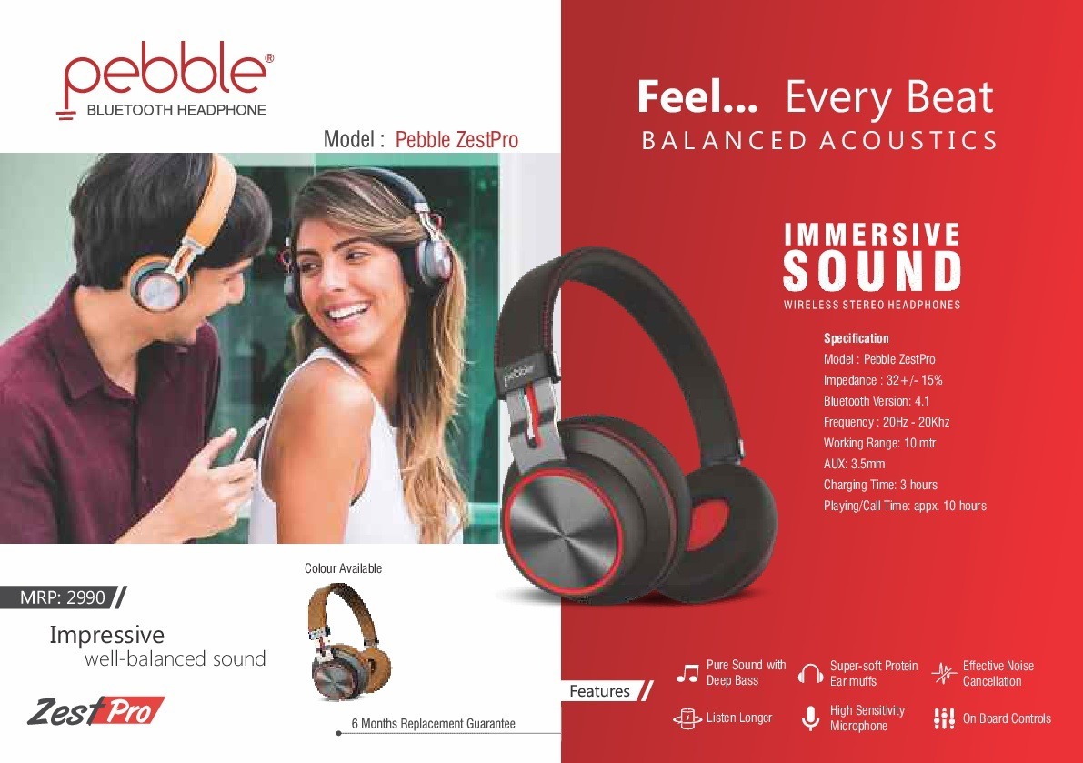 Black & Mocha Pebble Zest Pro Wireless Headphone||deep Bass|high Sensitive In-built Mic|effective Noise Cancellation