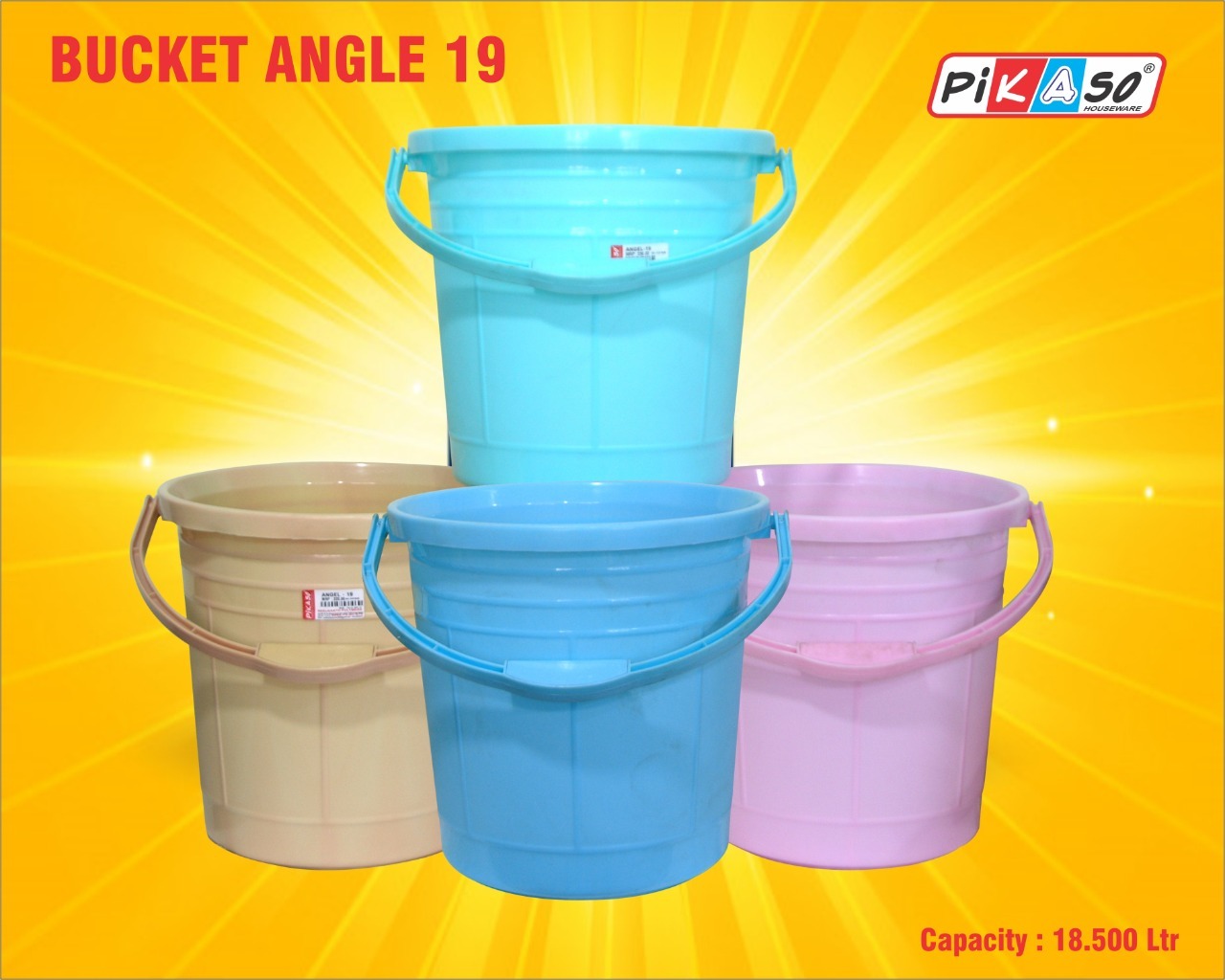 Angle 19 Bucket - Polypropylene Material, 20x13x12 Inch Size | Available In Cyan, Blue, Pink, Soft Texture, 18.5 Ltr Capacity, Round Shape
