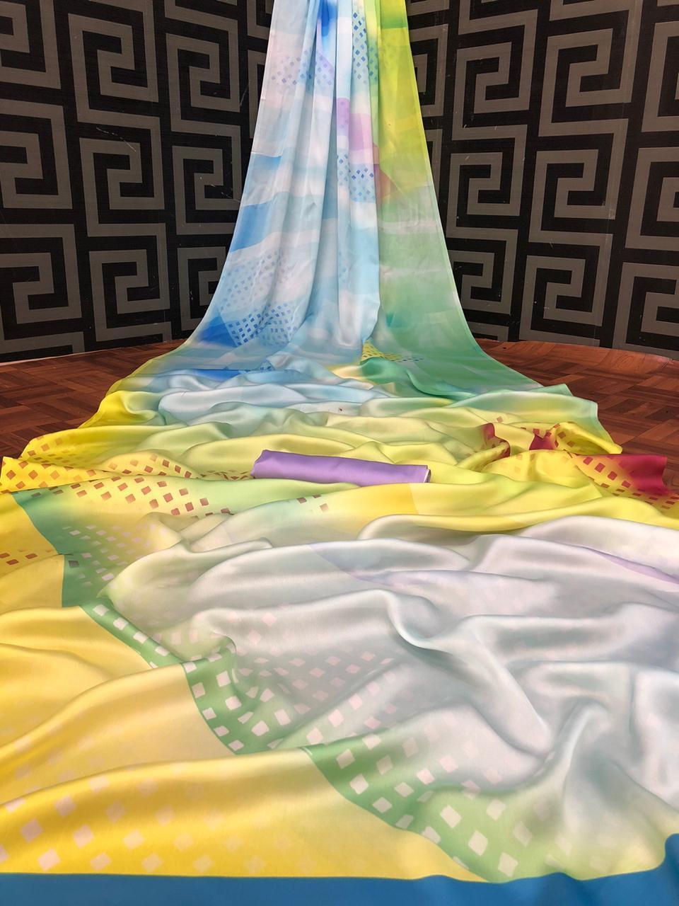 Ladies Printed Saree - Sartin Silk, 5.5 Mtr Length, Multi Color Design | Bollywood Style For All Seasons: Rainy, Spring, Summer, Winter
