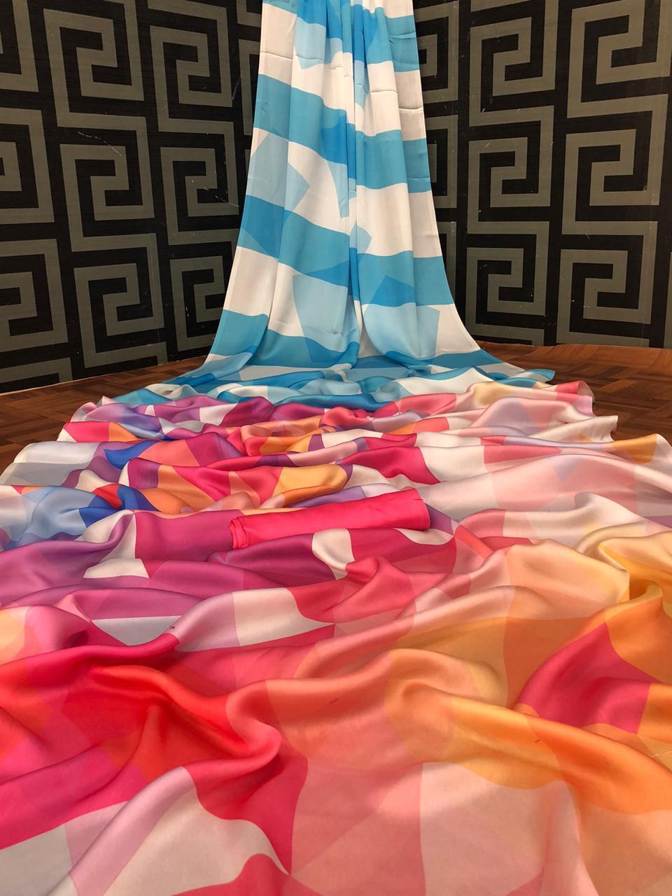 Ladies Printed Saree - Sartin Silk, 5.5 Mtr Length, Multi Color Design | Bollywood Style For All Seasons: Rainy, Spring, Summer, Winter