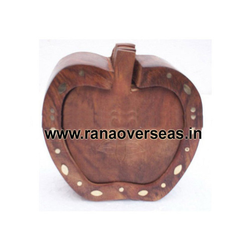 Wooden Carved Apple Shape Coasters Set - 4x4 Inch, Wood Material, Customized Packaging, Folk Art Style, Polished Finish