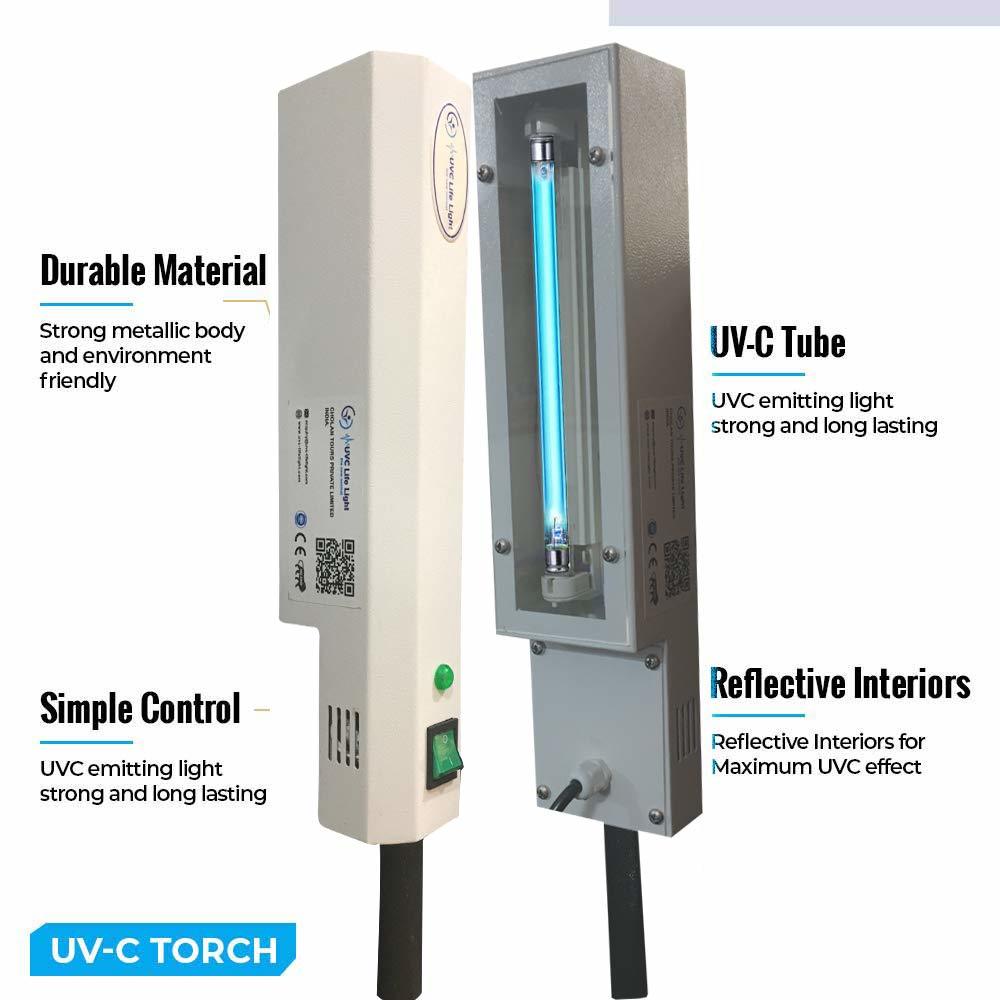 Uvc Torch - Stainless Steel, 35x11x6.5 Cm | 9000 Hours Battery Life, 99.99% Germ Elimination, Portable Sanitizer For Home & Commercial Use